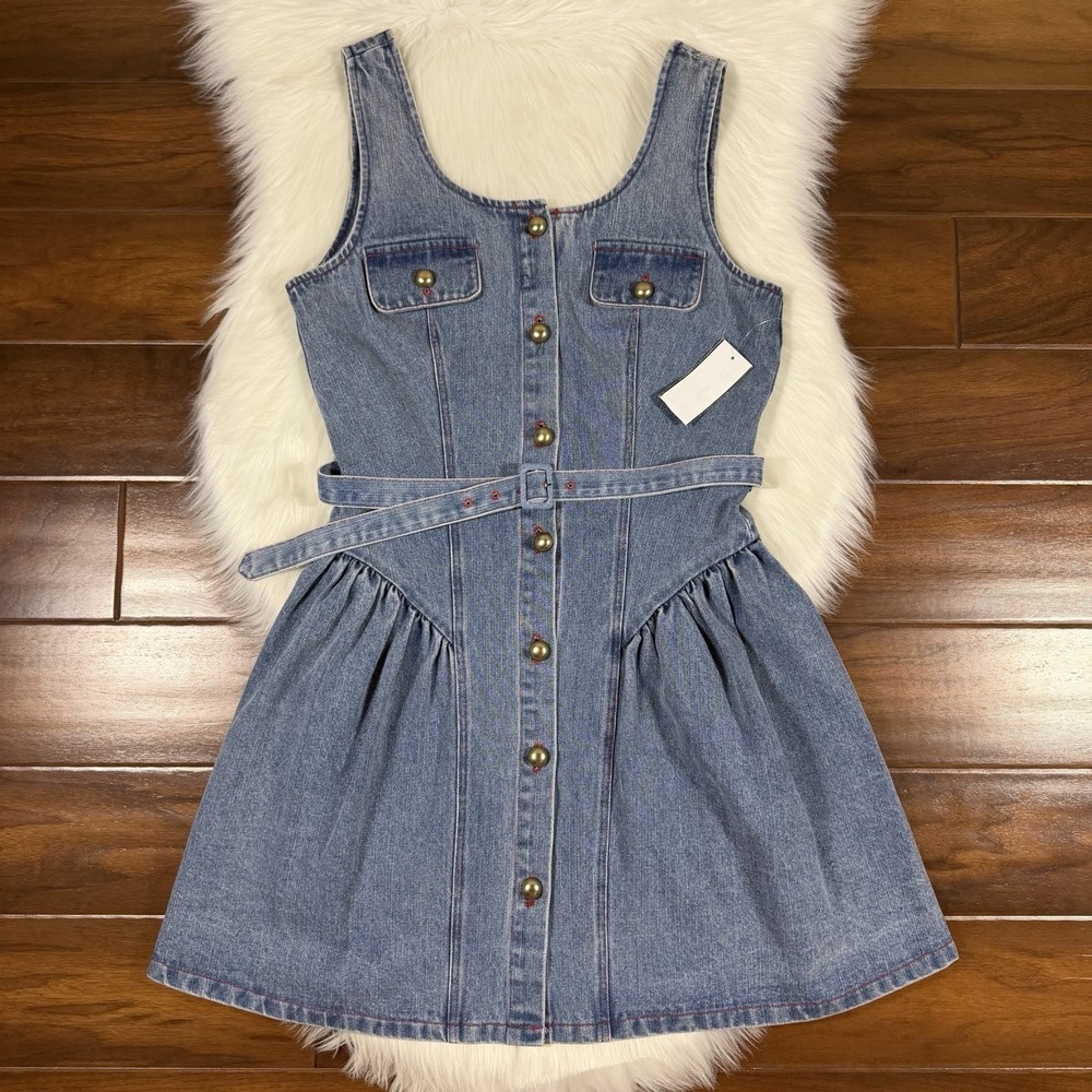 VICI Women's Size Large Sleeveless Button Front Belted Denim Dress